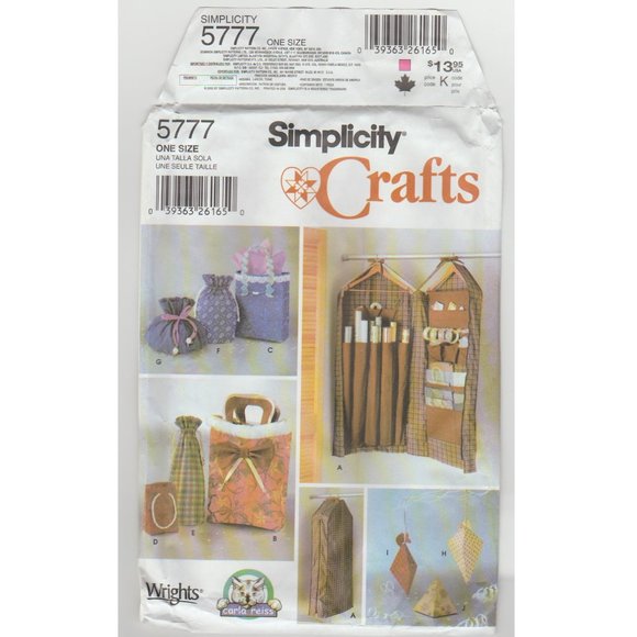 Unused Pattern Home Decor Simplicity 5777 Gift Wrap Accessories Storage Bags - Picture 2 of 3